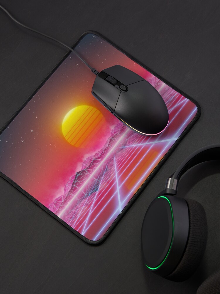 Alternate view of 80s retro sun in synthwave landscape (Magenta/Pink) Mouse Pad