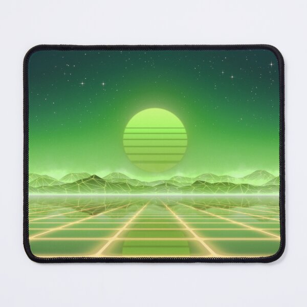 Item preview, 80s retro sun in synthwave landscape (Green) designed and sold by Gaia Dream Creation.