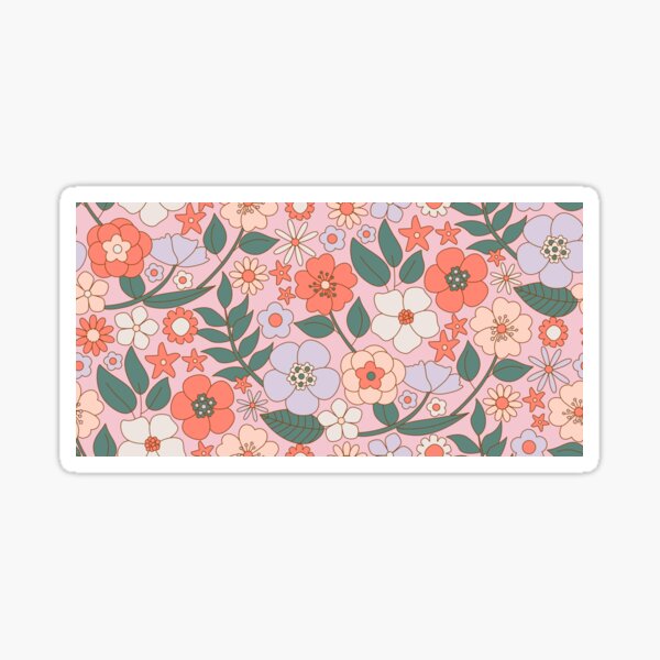 Retro 60s Floral Flower Power-Strawberry Pinks and Green Sticker