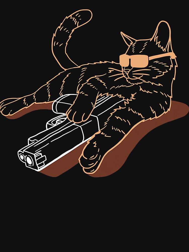 Gunning For Kitties Armed Sunglasses Gun Tabby Cat T-Shirt