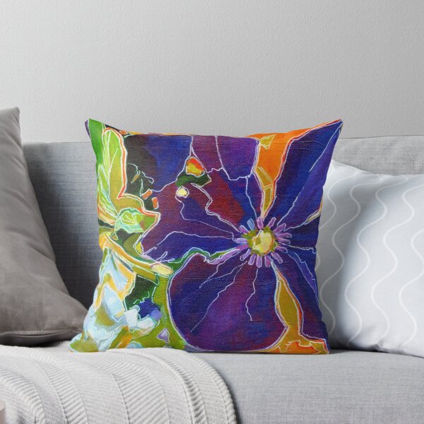 Artikelvorschau,  gemischte Medien.
18 "x 18" 0,5 "
Das Kunstwerk „Orange Purple and Lime Green“ ist ein zeitgenössisches Gemälde von Clematisblüten. Es wurde auf eine strukturierte Oberfläche gemalt
 entworfen und verkauft von ArtspaceTF.