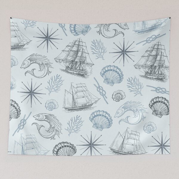 Item preview, Vintage Light Blue Nautical Summer Pattern designed and sold by CynthiaGraphics.