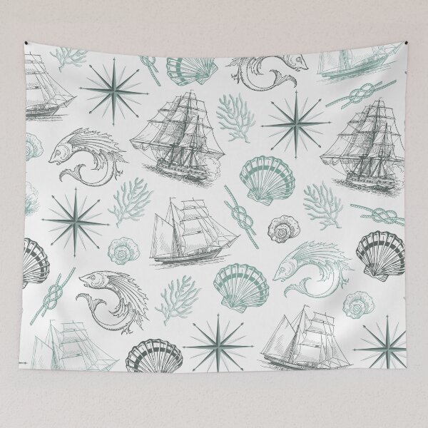 Item preview, Vintage Light Green Nautical Summer Pattern designed and sold by CynthiaGraphics.