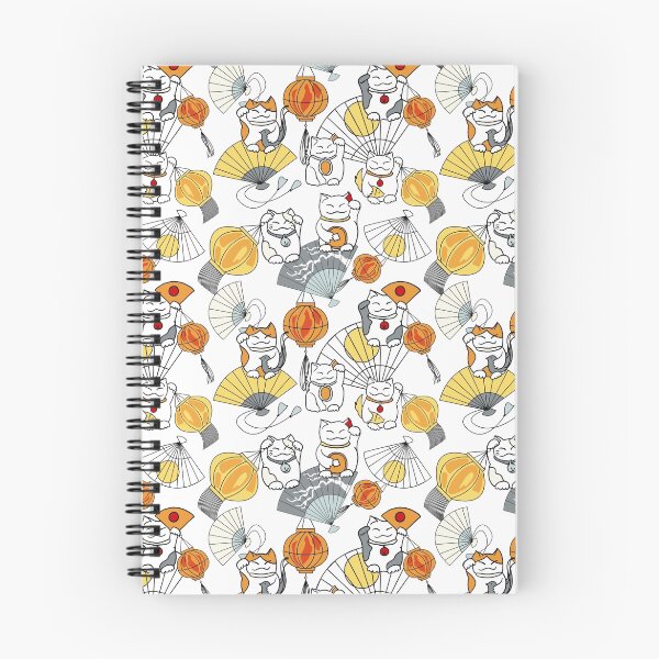 Item preview, Maneki neko, Japanese fans and yellow and orange paper lanterns designed and sold by middayart.
