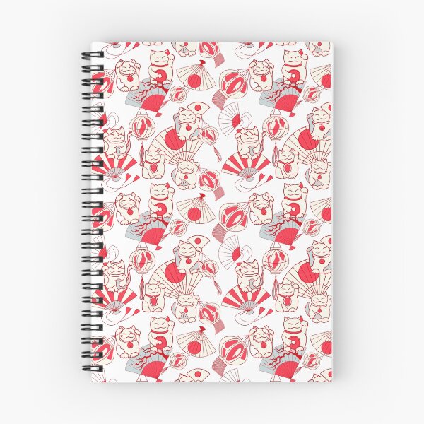 Item preview, Maneki neko, Japanese fans and red paper lanterns, red lineart designed and sold by middayart.