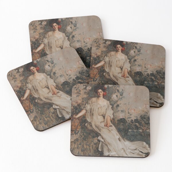 Item preview, Charlotte Fairchild (1907) Vintage Painting of Woman in Garden designed and sold by apopofbeauty.