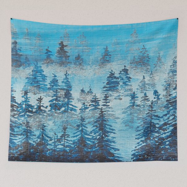 Item preview, Save the Planet Keep it Green Painting, Forest with Blue Pine Trees in it designed and sold by DiensDesign.