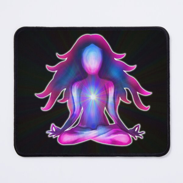 Item preview, Psychedelic Glowing Pink Blue Yoga Silhouette designed and sold by Deborah Camp.