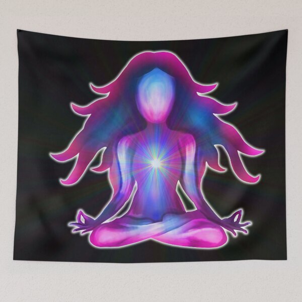 Item preview, Psychedelic Glowing Pink Blue Yoga Silhouette designed and sold by Deborah Camp.