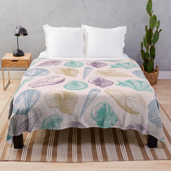 Item preview, Vintage Nautical Seashells Summer Pattern Yellow/Purple/Green designed and sold by CynthiaGraphics.