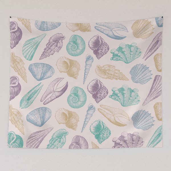 Item preview, Vintage Nautical Seashells Summer Pattern Yellow/Purple/Green designed and sold by CynthiaGraphics.