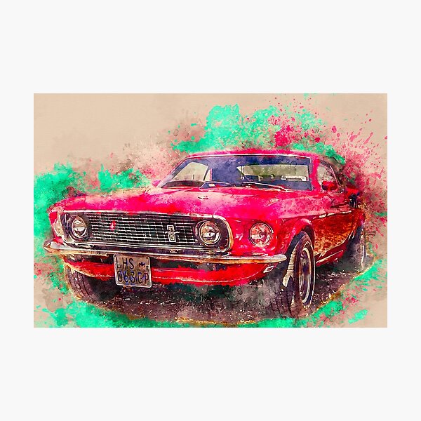 Aperçu de l'œuvre Aquarelle Ford Mustang Rouge créée et vendue par chphotogs.