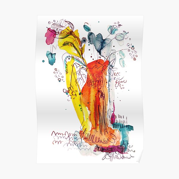 Abstract watercolor floral // orange and pink // Andrea Price Poster