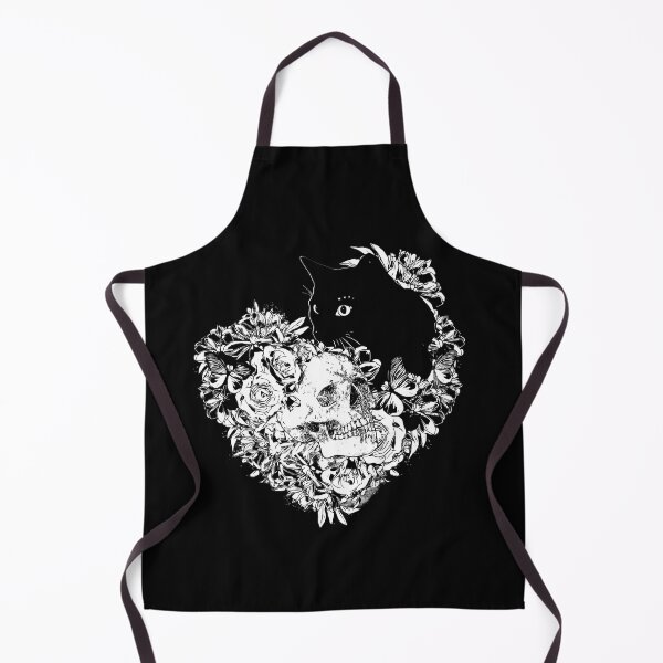 Artikelvorschau, Herzform Schädel und schwarze Katze mit Blume, Skelett mit Blumen, Schwarz-Weiß-Zeichnung entworfen und verkauft von Collagedream.