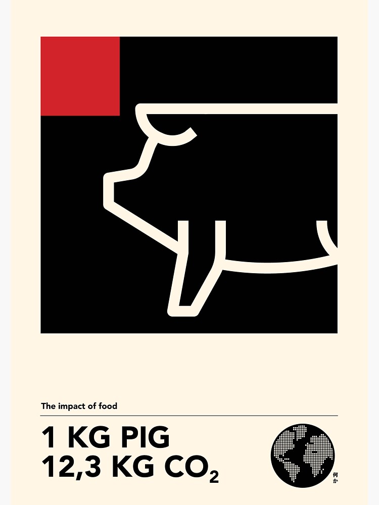 "How much CO2 does one kilo of food cost_pig" Sticker by Nanikaakimoto