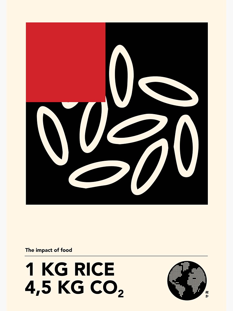 "How much CO2 does one kilo of food cost_rice" Sticker by Nanika