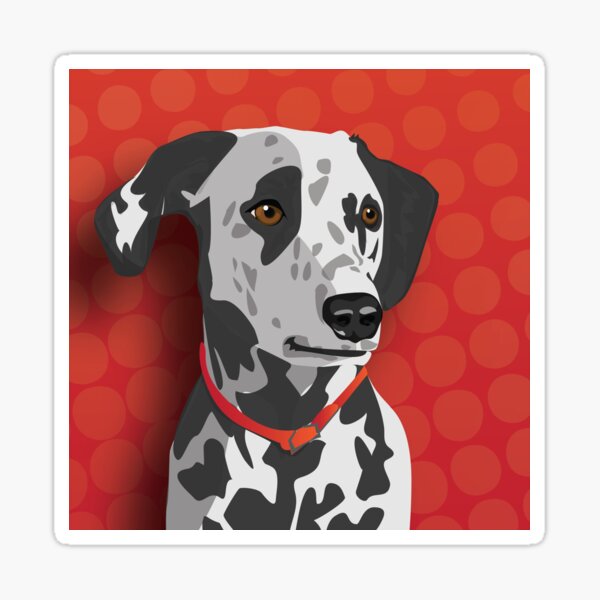 Dalmatian Dog Illustration on Spotted Red Background Sticker