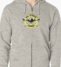 Val d'Isere France Skiing SAVOIE TARENTAISE VALLEY Ski Snowboard Mountain Silhouette Skis 3 Zipped Hoodie