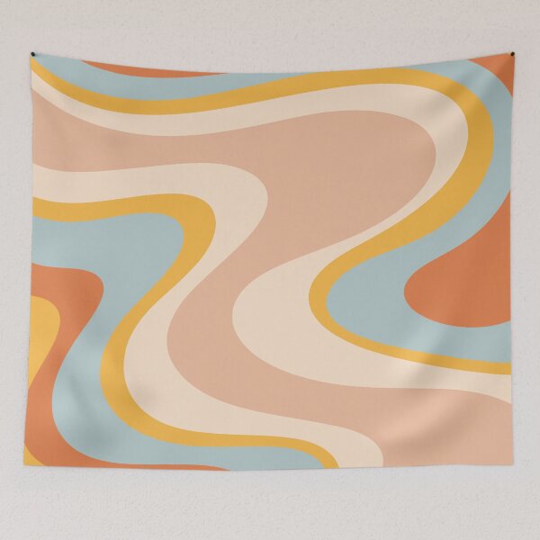 Item preview, Retro Dream Abstract Swirl Pattern Pastel Apricot Buff Ice Blue Mustard designed and sold by kierkegaard.