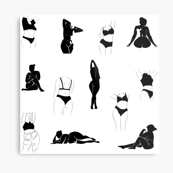 4269 Black White Nude Small Breasts Large Nipples Metal Print by