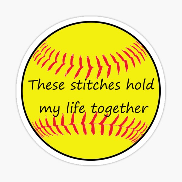 Yellow Softball Stitches Life Together Sticker