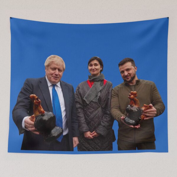 Item preview, Zelensky and Boris Johnson with Ceramic Chickens designed and sold by GrellenDraws.