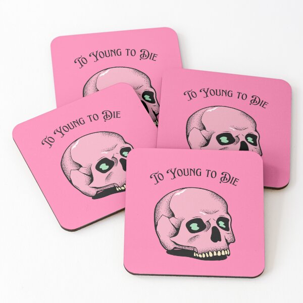 Item preview, To young to die pink illustrated gothic skull designed and sold by VisionArtist Ca.
