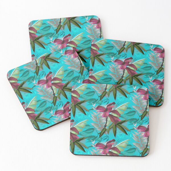 Item preview, tropical heaven trendy exotic floral pattern, leaves and flowers tropical pattern, botanical illustration, turquoise floral illustration   designed and sold by ZeinabTaha.