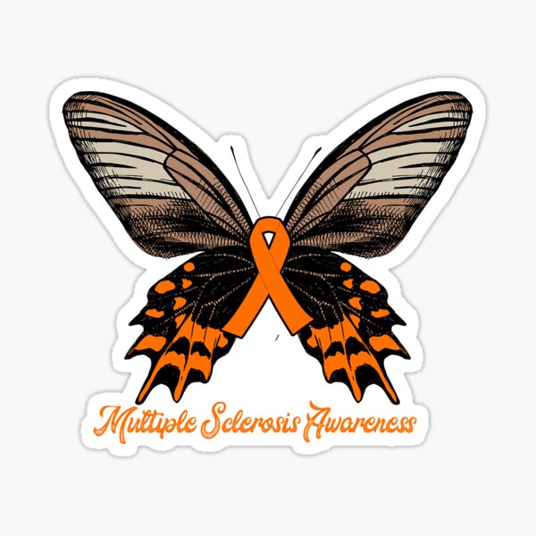 Multiple Sclerosis Awareness With Orange Ribbon And Butterfly / MS Disease  / Multiple Sclerosis Awareness Month / Multiple Sclerosis Gift Art Print by  LwakaDesign