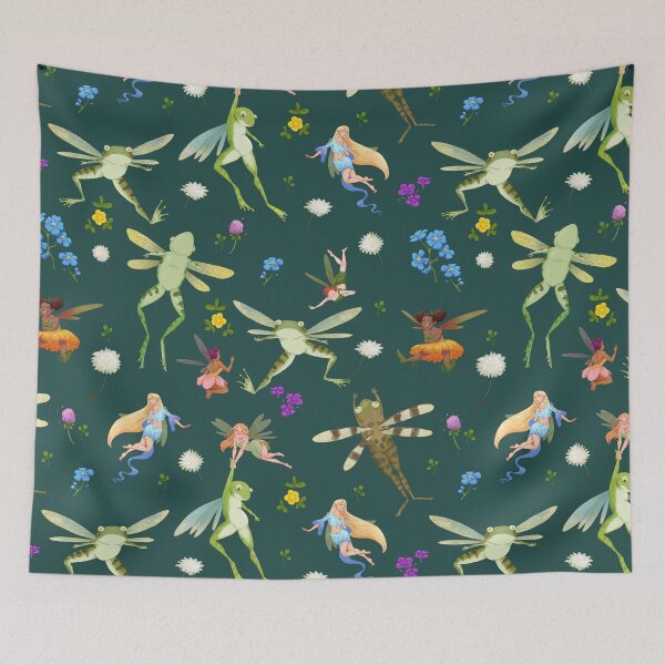 Item preview, Faeries and flying frogs | dark teal designed and sold by Maysoulrose.