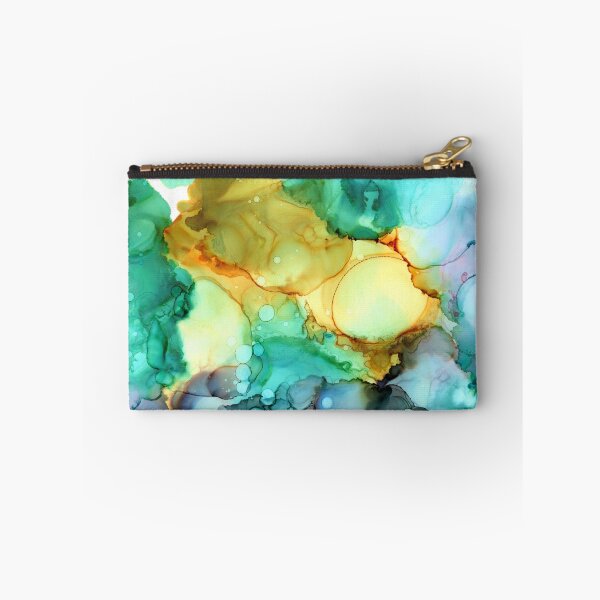 Item preview, Alcohol ink print - golden yellow blue green purple gray designed and sold by therawcanvas.