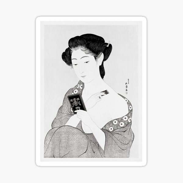 Bw   japanese geisha applying powder Sticker