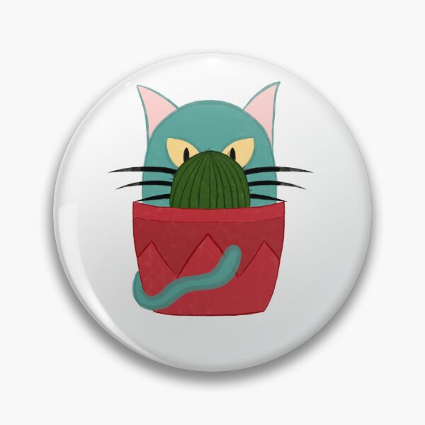 Item preview, Mint Green Cat with Big Whiskers Angry About a Cactus in a Red Pot designed and sold by marie-inks.
