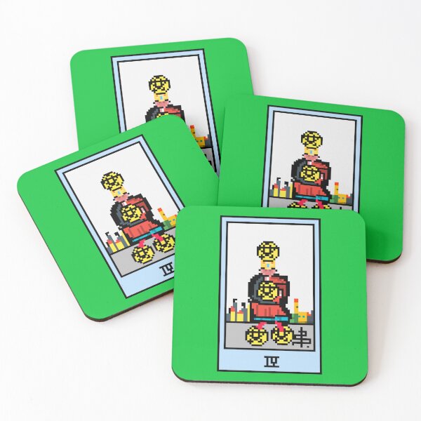 Item preview, Wait, is this pixel art tarot? Green - Minor Arcana 'Four of Pentacles' (Design for T-shirt, stickers and other accessories) designed and sold by Pixel Waite.