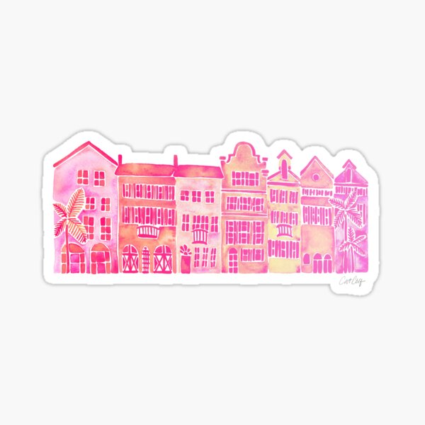 Aperçu de l'œuvre Maisons tropicales - Ombré rose créée et vendue par Cat Coquillette.