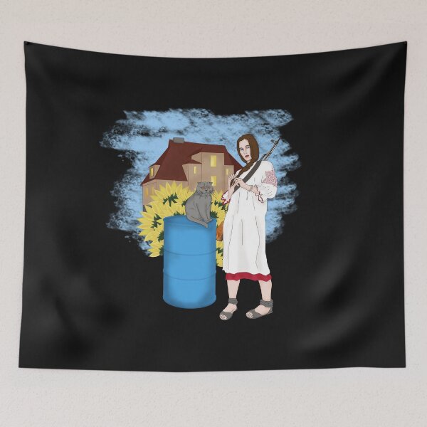 Item preview, Armed Ukrainen woman with cat. Sunflwers  designed and sold by KateQR.