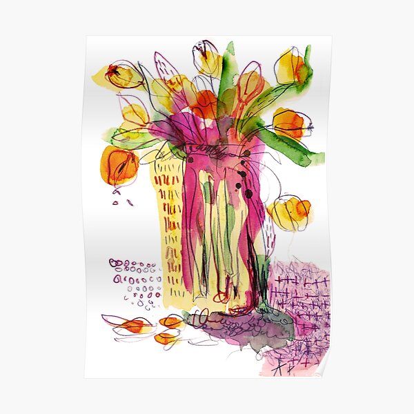 Abstract watercolor tulips fat x // purple and yellow // Andrea Price Poster