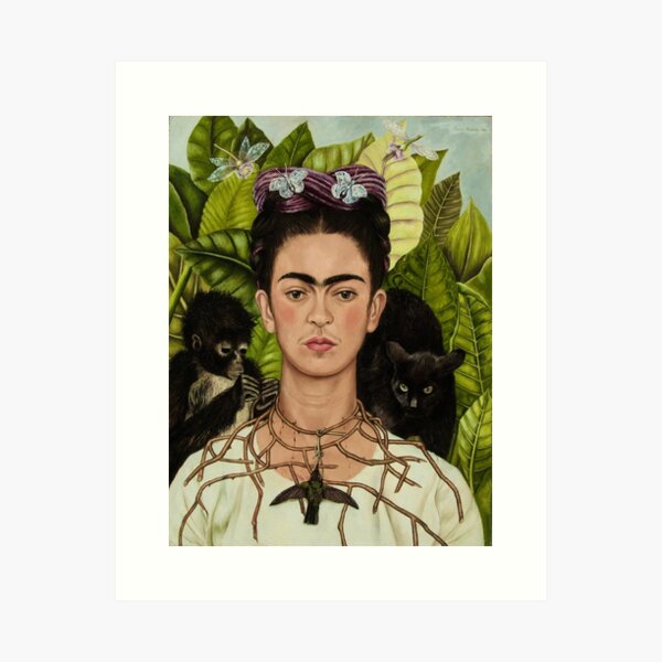 Aperçu de l'œuvre Autoportrait avec collier d'épines et colibri de Frida Kahlo créée et vendue par FridaBubble.