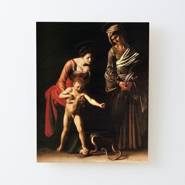 High Resolution Caravaggio Madonna and Child with St Anne 1606 Wood Mounted Print