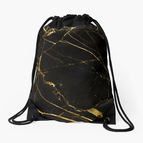 Black & Gold Marble #redbubble #home #lifestyle #fashion #tech Drawstring Bag