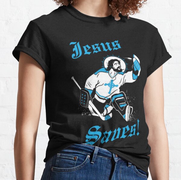 Junior New Jesus Saves Hockey Jersey Puck Sports Funny DT T-Shirt Tee 