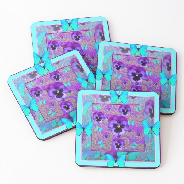 Item preview, PURPLE PANSY BLUE BUTTERFLIES GARDEN PATTERN ART designed and sold by sharlesart.