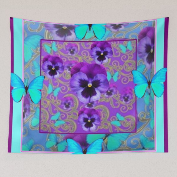 Item preview, PURPLE PANSY BLUE BUTTERFLIES GARDEN PATTERN ART designed and sold by sharlesart.