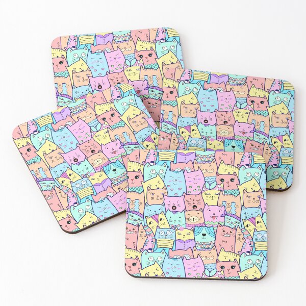 Item preview, Colorful Pastel Cute Cat Doodle Pattern designed and sold by quinellie.