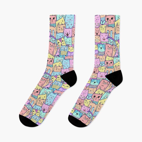 Item preview, Colorful Pastel Cute Cat Doodle Pattern designed and sold by quinellie.