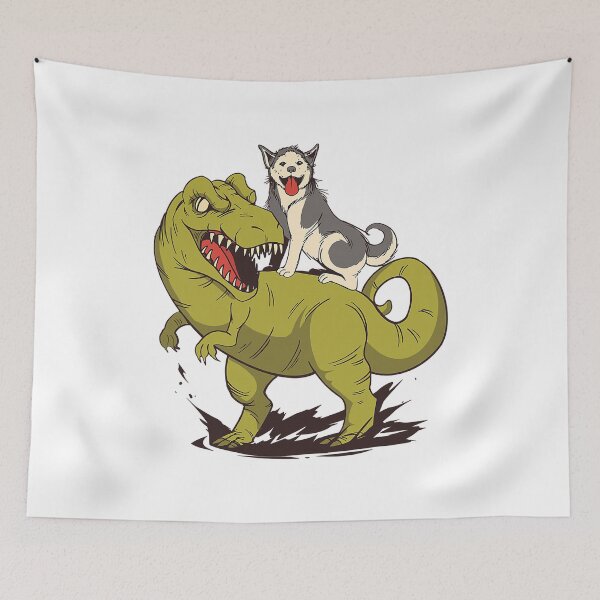 Item preview, Funny Siberian Husky Dog Riding Dinosaur designed and sold by PerkinsAarav.
