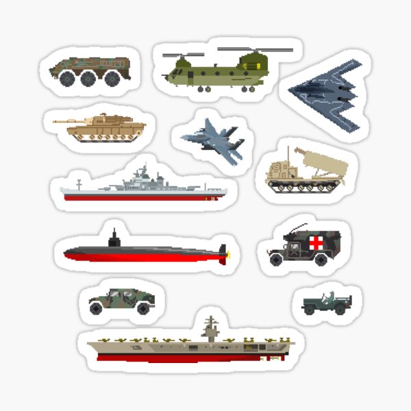 Military Vehicles - The Kids' Picture Show - Pixel Art Sticker