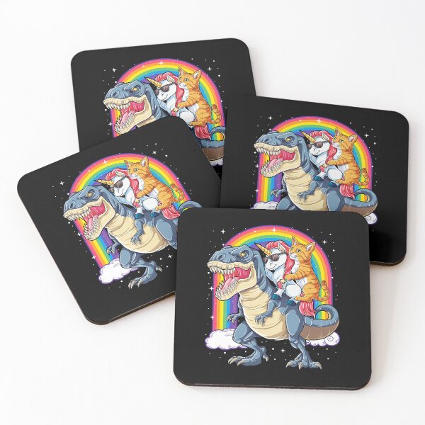 Item preview, Cat Unicorn Riding Dinosaur T rex Kitten Lover Space Galaxy designed and sold by davetmccall.
