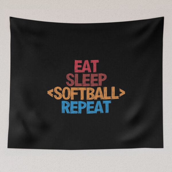 Item preview, Eat Sleep Softball Repeat - Funny Retro Vintage Colors Typography Satire designed and sold by FunnyHomeQuotes.