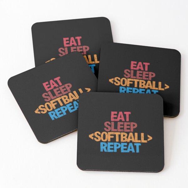 Item preview, Eat Sleep Softball Repeat - Funny Retro Vintage Colors Typography Satire designed and sold by FunnyHomeQuotes.